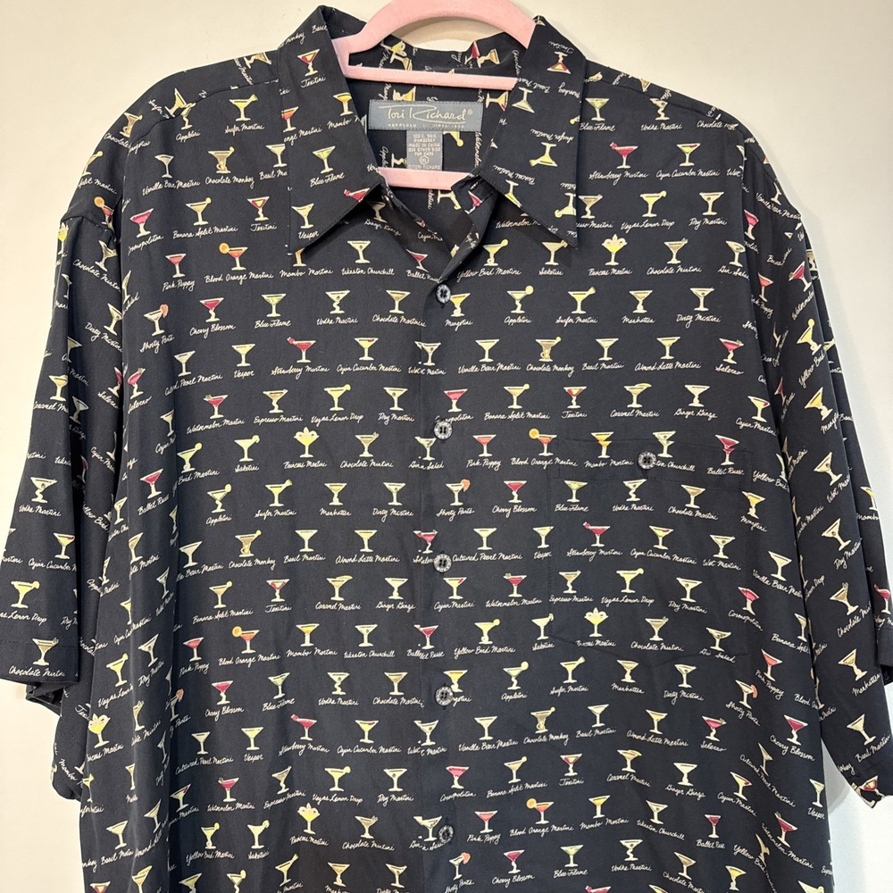 Tori Richard 100% Silk Shirt XL Martini Cocktail Print Hawaiian Aloha Mens #085 - Picture 10 of 14
